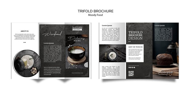 Free Moody Food Restaurant Trifold Brochure Concept Mock-Up Psd