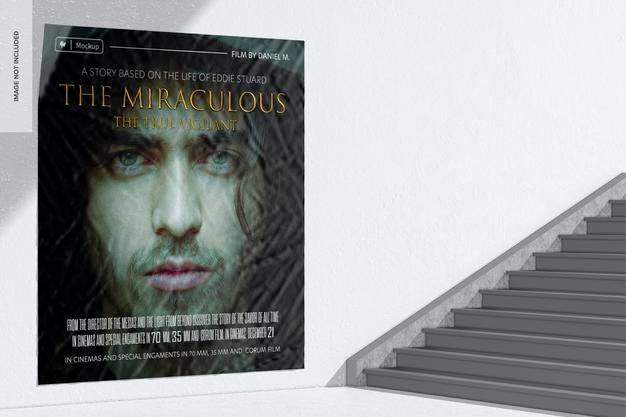 Free Movie Poster On Exterior Wall Mockup, Left View Psd