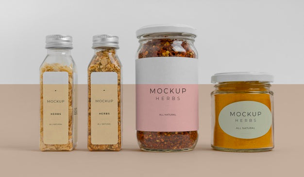 Free Natural Spices With Label Mock-Up Arrangement Psd