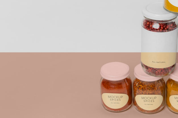 Free Natural Spices With Label Mock-Up Arrangement Psd