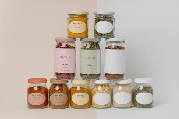 Free Natural Spices With Label Mock-Up Assortment Psd