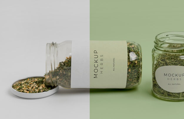 Free Natural Spices With Label Mock-Up Assortment Psd