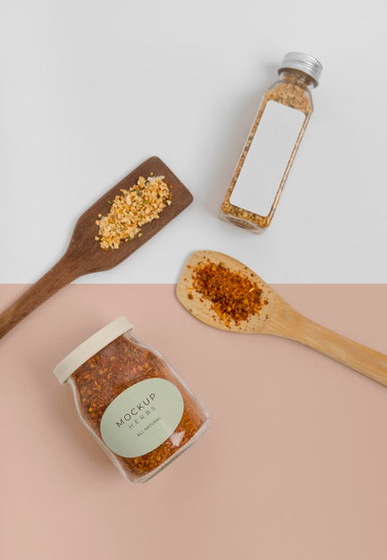 Free Natural Spices With Label Mock-Up Composition Psd