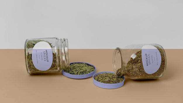 Free Natural Spices With Label Mock-Up Composition Psd