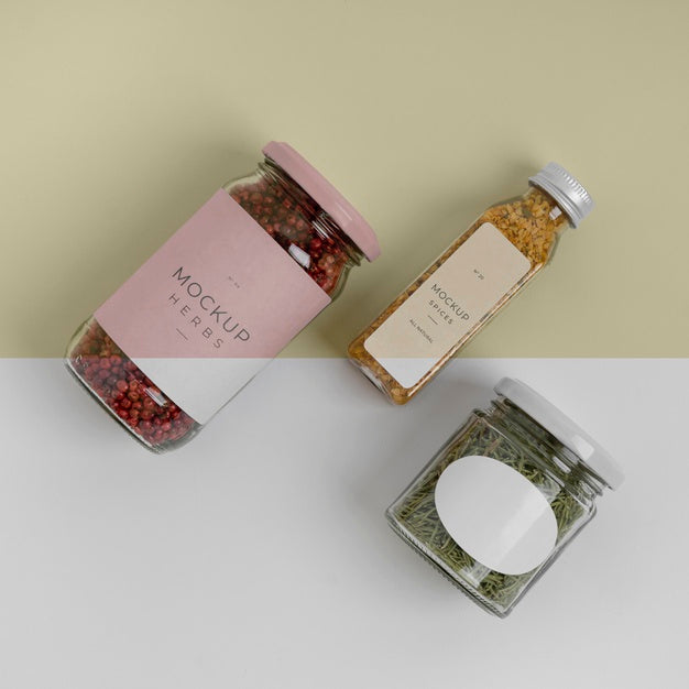 Free Natural Spices With Label Mock-Up Composition Psd