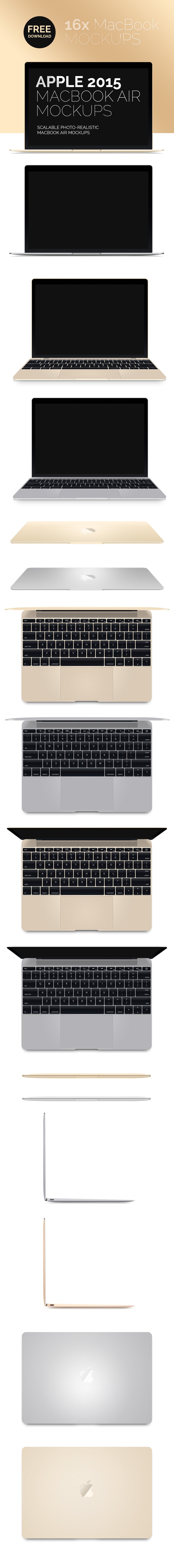 Free Multiple Angles of MacBook Air PSD Mockup