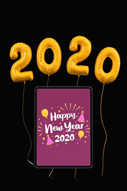 Free New Year Number On Balloons Mock-Up Psd