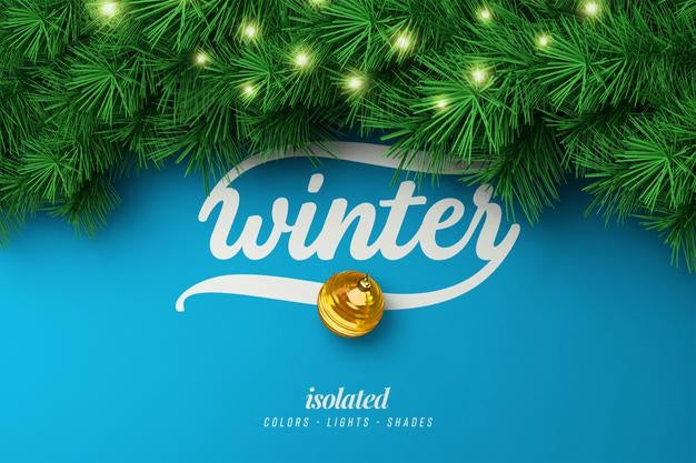 Free New Year Or Winter Background Mockup With Christmas Tree Branches Top View For Poster Or Banner Psd