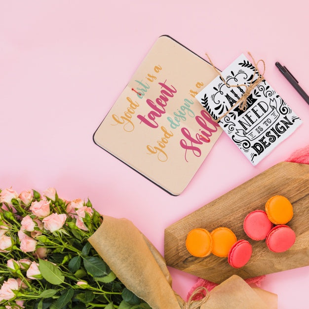 Free Notebook Mockup With Floral Decoration For Wedding Or Quote Psd