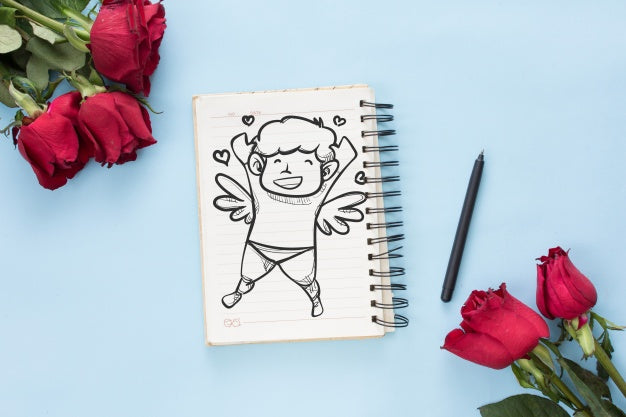 Free Notebook Mockup With Roses For Valentines Day Psd