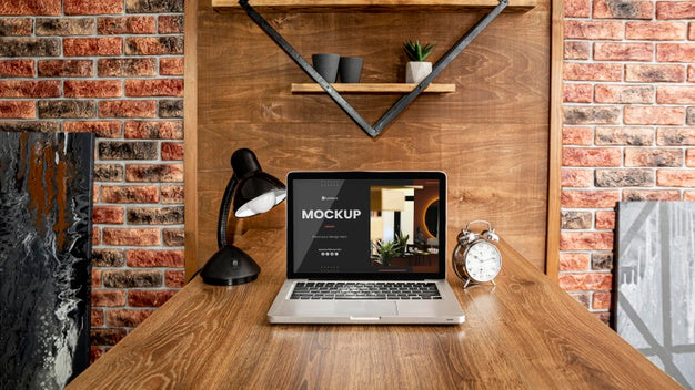 Free Office Desk Mock-Up With Laptop Device Psd
