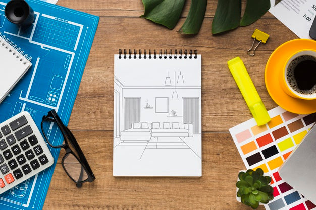 Free Office Desk With Notebook Mock-Up And Stationery Psd