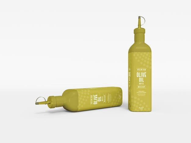 Free Olive Oil Bottle Packaging With Holder Mockup Psd