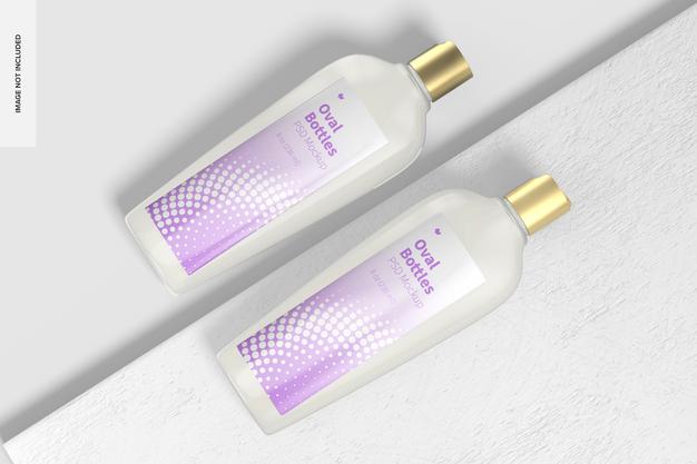 Free Oval Bottles With Disc Top Cap Mockup, Top View Psd