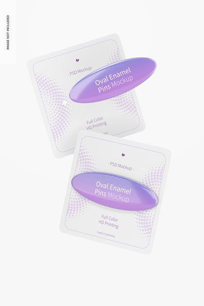 Free Oval Enamel Pin Mockup, Floating Psd