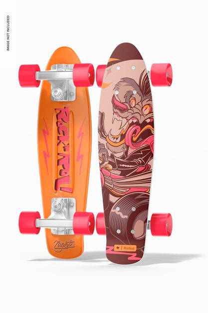 Free Oval Skateboard Mockup, Front And Back Psd