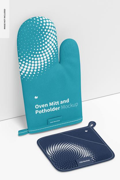 Free Oven Mitt And Potholder Mockup, Leaned Psd
