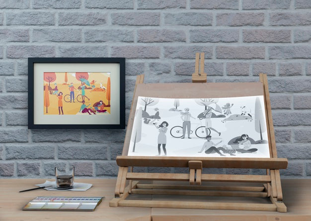 Free Painting Support With Artistic Work Psd