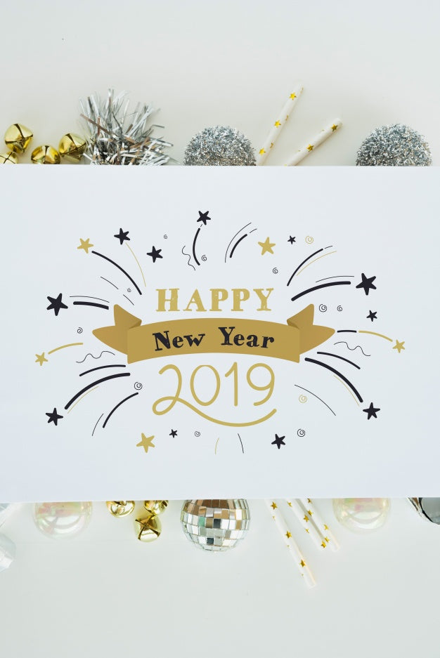 Free Paper Mockup With New Year Decoration Psd
