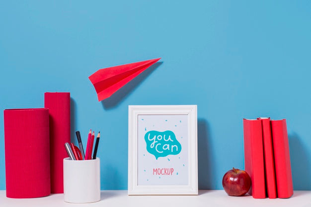 Free Paper Plane And School Supplies With Mock-Up Psd