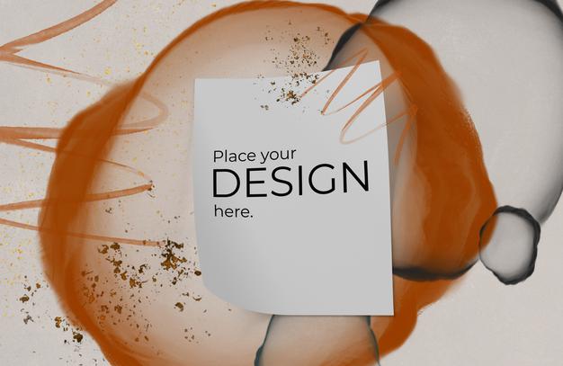 Free Paper Sheet Mockup Over Watercolor Stain Psd