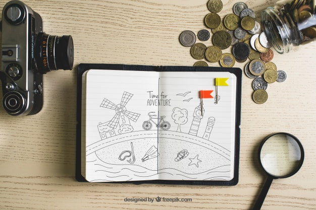 Free Paper With Coins And Camera Psd