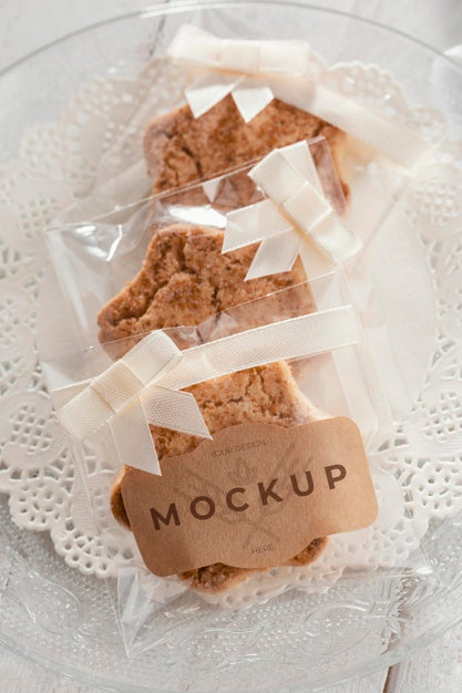 Free Pastry In Transparent Packaging Flat Lay Psd