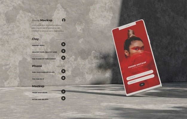 Free Phone Mockup On Concret Wall With Shadow Psd