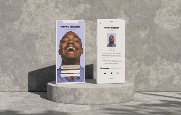 Free Phone Mockup On Concret Wall With Shadow Psd