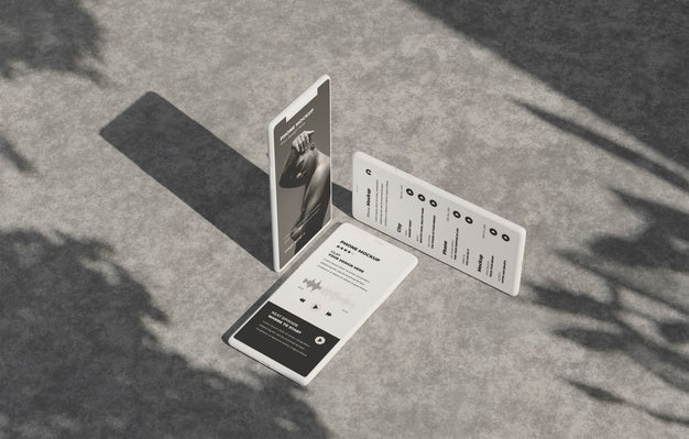 Free Phone Mockup On Concret Wall With Shadow Psd