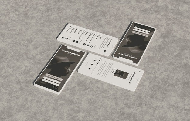 Free Phone Mockup On Concret Wall With Shadow Psd