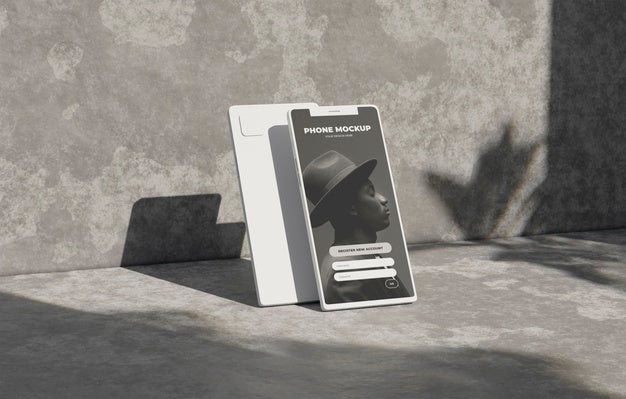 Free Phone Mockup On Concret Wall With Shadow Psd