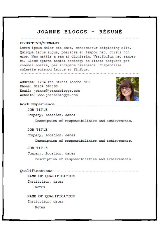 Free Minimal Photo CV Resume Template in Microsoft Word (DOCX) Format