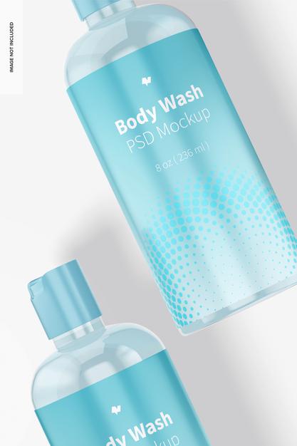 Free Plastic Body Wash Bottles Mockup, Close Up Psd