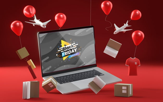 Free Pop-Up Balloons With Sales On Red Background Psd