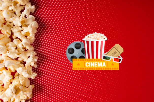 Free Popcorn And Cinema Mock-Up Top View Psd