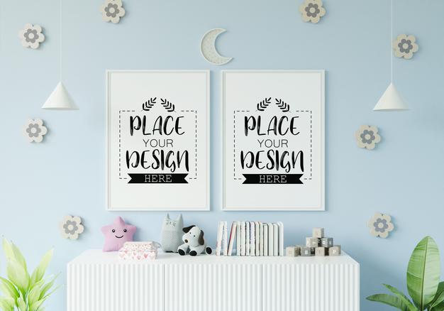 Free Poster Frame In Children'S Bedroom Mockup Psd