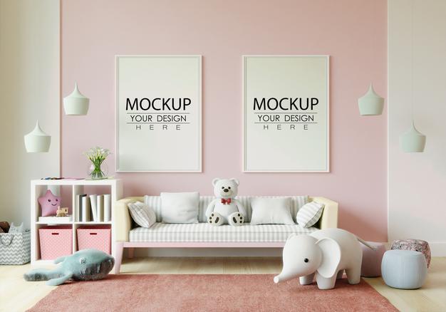 Free Poster Frame In Children'S Bedroom Mockup Psd