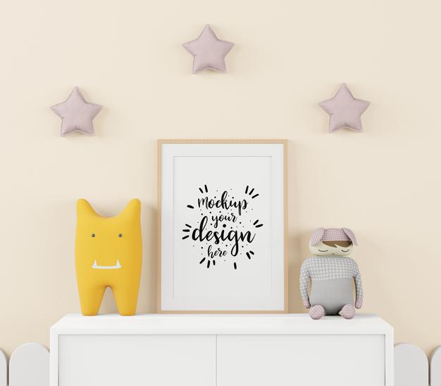 Free Poster Frame In Children'S Bedroom Psd Mockup Psd