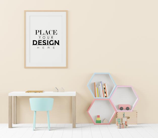 Free Poster Frame In Children'S Bedroom Psd Mockup Psd