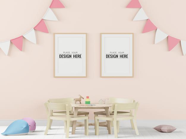 Free Poster Frame In Children'S Bedroom Psd Mockup Psd