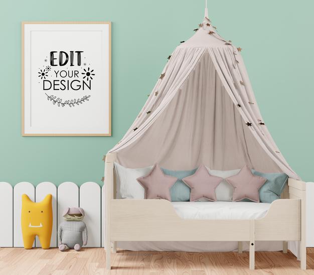 Free Poster Frame In Children'S Bedroom Psd Mockup Psd