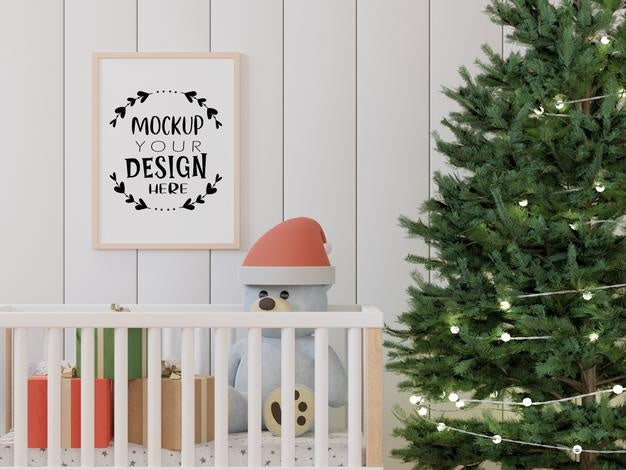 Free Poster Frame In Christmas Decoration Room Psd Mockup Psd