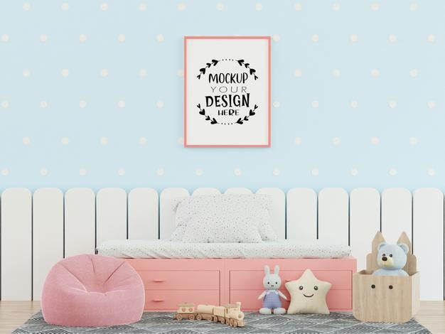 Free Poster Frame In Kids Room Psd Mockup Psd