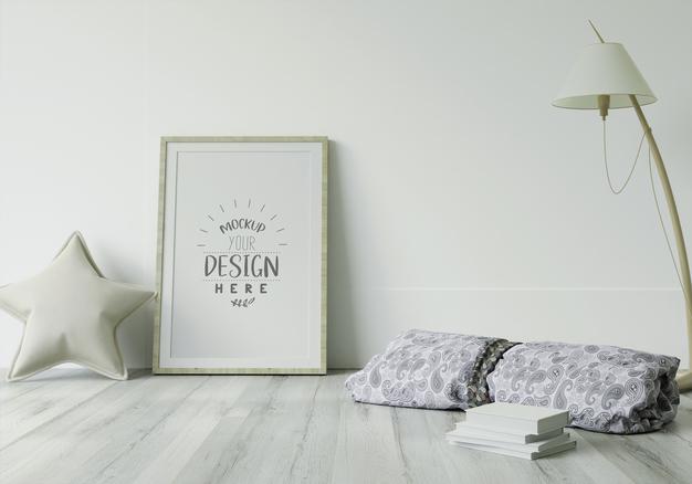 Free Poster Frame In Living Room Mockup Psd