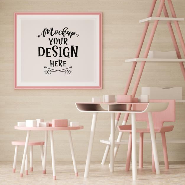 Free Poster Frame In Living Room Psd Mockup Psd