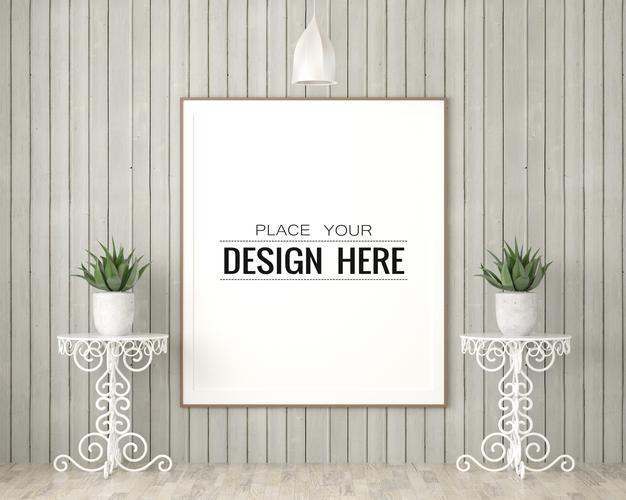 Free Poster Frame In Living Room Psd Mockup Psd