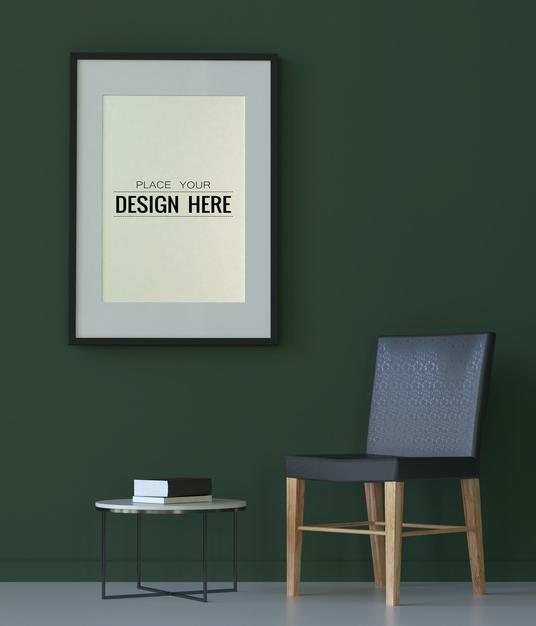 Free Poster Frame In Living Room Psd Mockup Psd