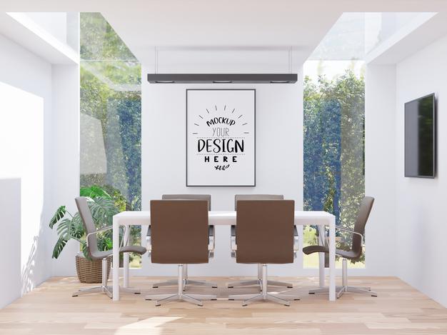 Free Poster Frame In Living Room Psd Mockup Psd