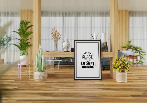 Free Poster Frame In Living Room Psd Mockup Psd